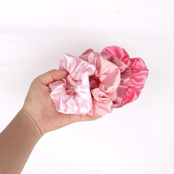 Silk Satin Scrunchies for Women Girls 12 PCS Multi-Pink-Colored Hair Scrunchies Silk Satin Hair Ties for Thick Hair Bulk Hair Ties Hair Accessories