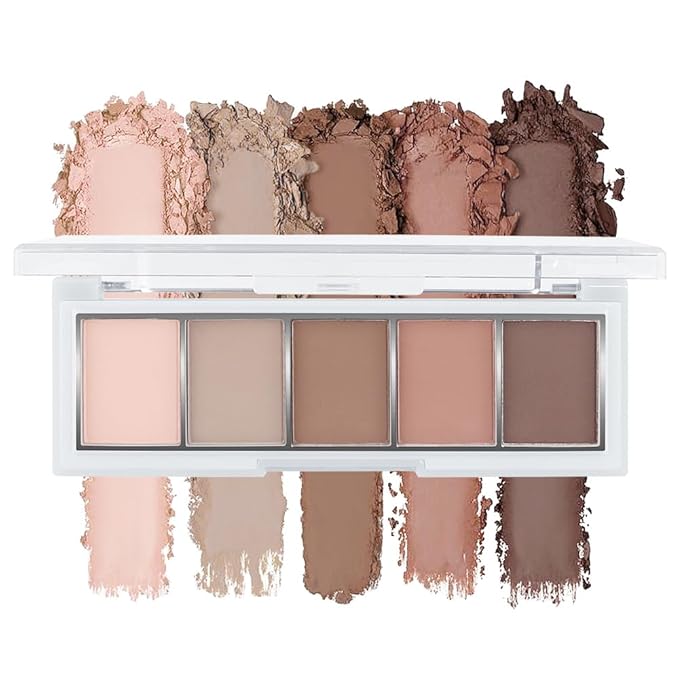 Matte Nude Eyeshadow Palette, 5 Color Neutral Peach Brown Taupe Eye Shadow Kit, Highly Pigmented Blendable Long Lasting for Daily Natural Looks, Mature Eyes, Blue Green Brown Eyes, Sombras mate nude