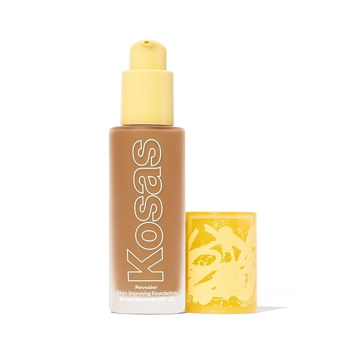 Kosas Revealer Liquid Foundation SPF 25 – Medium Buildable Coverage, Hydrating Natural Glow Finish, Medium Deep Neutral Olive 290