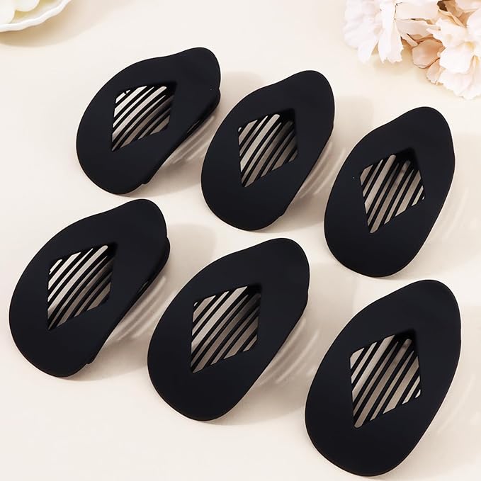Atoden Large Flat Round Hair Clips Oval Claw Clips for Thick Medium Thin Hair 6Pcs Non Slip Strong Hold Barrettes Duckbill Accessories for Women Girls Matte Black Color