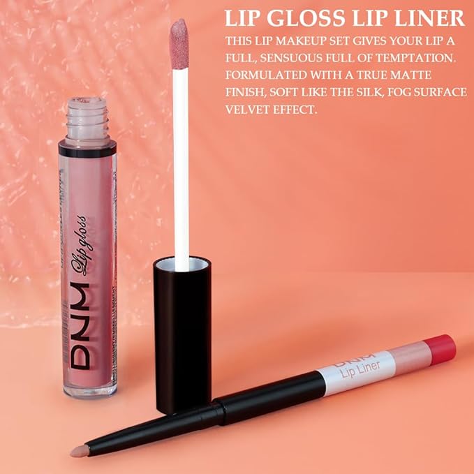 evpct 2Pcs Brick Red Neutral Nude Color Lip Liner and Matte Lipstick Makeup Sets Vegan Lipstick Lip Liner and Gloss Set Lip Stain Long Lasting Waterproof 24 hrs, 34#
