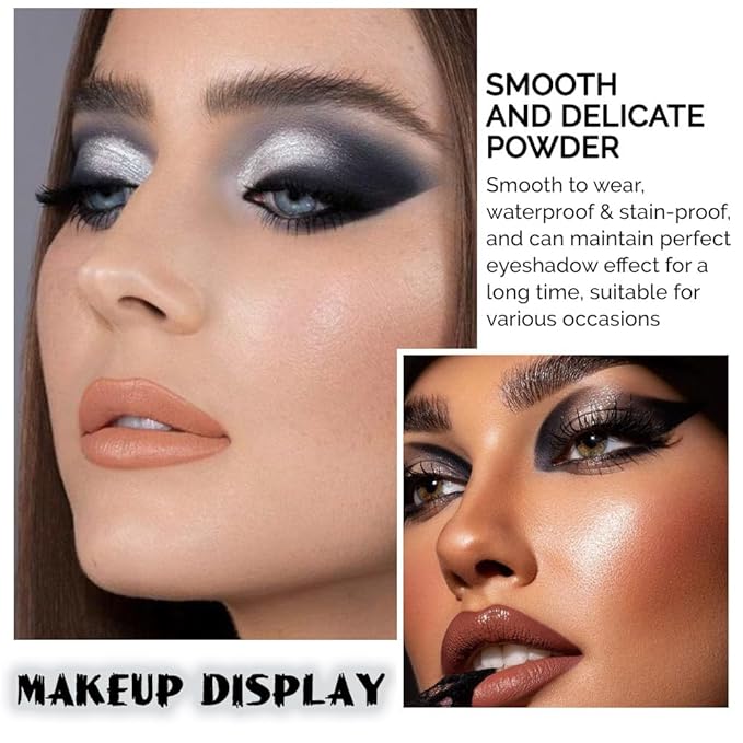 evpct 9 Colors Silver Gray Glitter Eyeshadow Palette, Black Smokey Grey and Silver White Sparkle Glitter Shimmer Shiny Eye Shadow Palette Makeup kit for older Women, High Pigment Waterproof eyeshadow