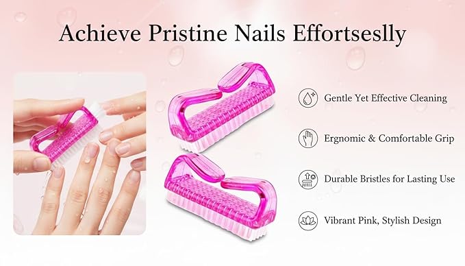 3Pcs Different Kinds of Fingernail brush with Plastic Handle Nail brush for cleaning Fingernails - Easy to use Nail Scrub brush - Nail Cleaner Nail brushes for Hands Feet(pink)