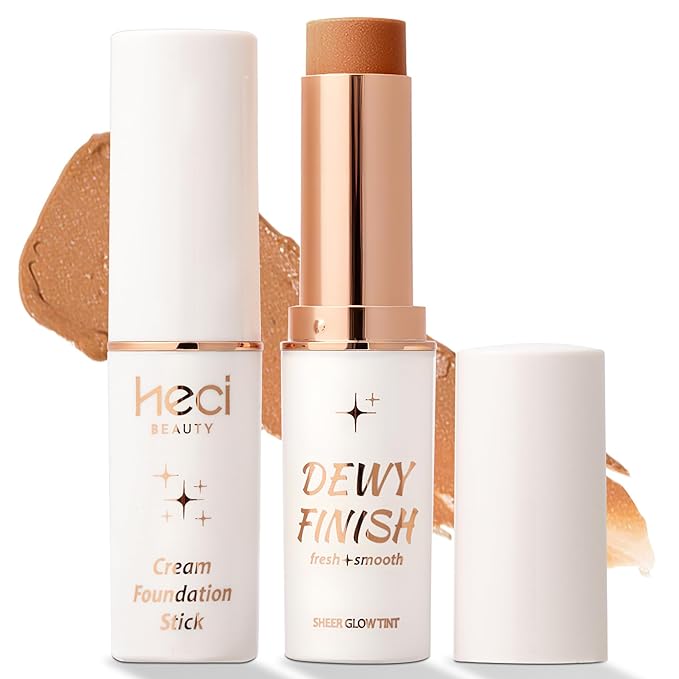 HECI BEAUTY Tinted Foundation Stick, Balm to Cream Foundation with Light to Medium Coverage, Infused with Hydrating Ingredients, Medium Dark 04, 0.25 oz