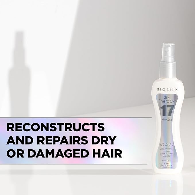 BioSilk Silk Therapy Miracle 17,Leave-In Conditioner for Dry & Damaged Hair,Reconstructs,Repairs & Hydrates, Adds Shine,Controls Frizz & Defines Curls, Sulfate-Free, Paraben-Free, Cruelty-Free,5.64 Oz