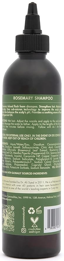 As I Am Rosemary Shampoo 8 oz - Scalp Treatment for Hair Density - with Biotin & Saw Palmetto