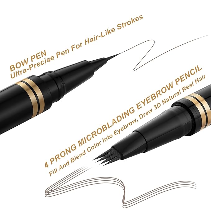 Eyebrow Pen,2-in-1 Waterproof Eyebrow Pencil with 4 Tip Microblading Brow Pen and Ultra-Precise Brow Pencil,with Dual-ended Eyebrow Brush,Eyebrow Makeup for Natural Looking - Light Brown