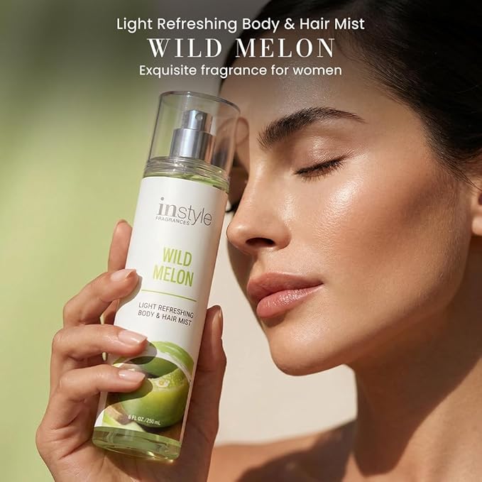 Instyle Fragrances Light Refreshing Body & Hair Mist, Wild Melon, Premium Women’s Body Spray, Infused with Panthenol, CLEAN, Vegan, Paraben-Free, Phthalate-Free, 8 Fluid Ounces