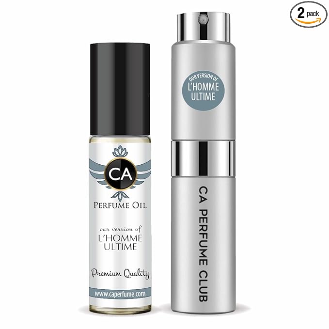 CA Perfume Duo Impression of L' Homme Ultime For Men Perfume Layering Set Mens Cologne Long Lasting Travel Size EDP + Body Oil Roll-On Bottle 0.27 Fl Oz+0.33 Fl Oz
