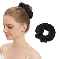 Silk Hair Scrunchies for Women, 100% Mulberry Silk Hair Ties, No Damage for Curly Hair, Large Scrunchie for Sleep, 1-Pack, Balck, L