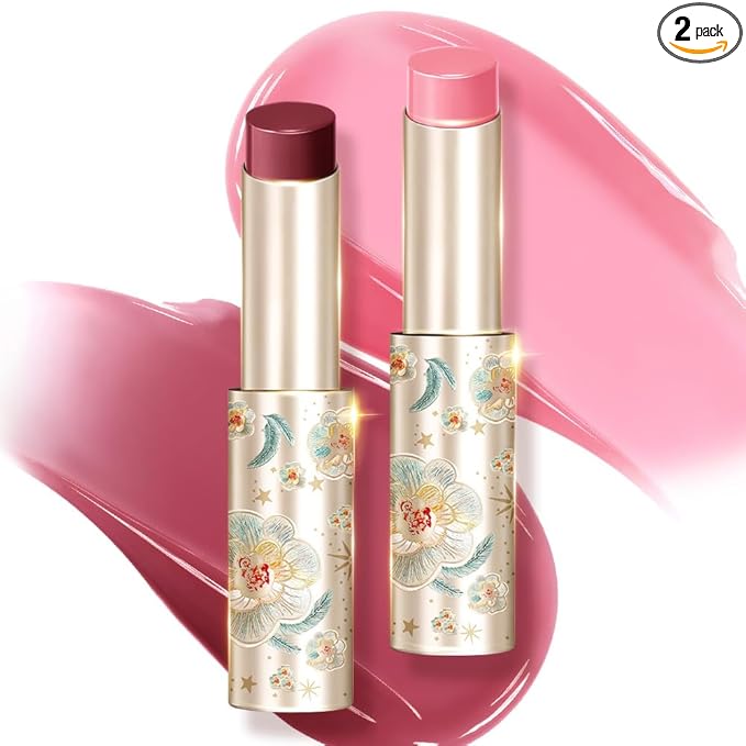 CATKIN Glossy Lip Balm Ultra Hydating Glow Lip Tinted Jelly Plump Melting Balm Shea Butter Repair Soothing For Dry Lips Dewy Finished 0.12 oz 2pcs Set 02