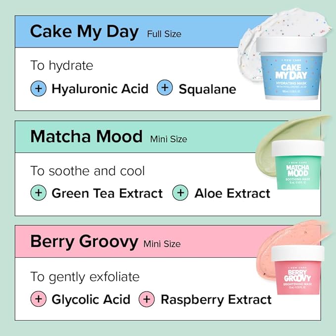 I DEW CARE Wash Off Face Mask Set - Scoop Party | Hyaluronic Acid Skincare Essentials, Moisturizing, Hydrating, Soothing, Exfoliating, Deep Cleansing Pore Refining, Stocking Stuffers, Gift Set