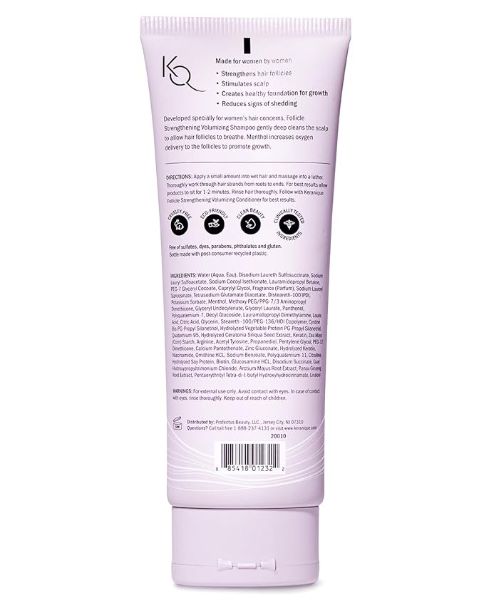 Keranique Volumizing Shampoo for Hair Repair, Growth & Thinning Hair Support – Keratin, Biotin, Menthol & Niacinamide, Anti-Breakage, Lightweight Strengthening Formula 4.5 Oz - Keratin Amino Complex™