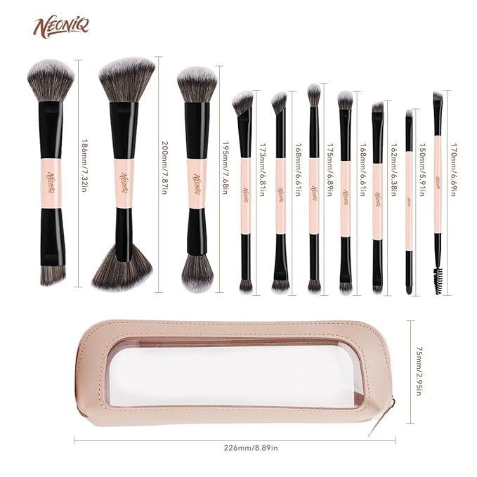 10 PCS Travel Makeup Brush Set With Bag, Makeup Brushes, Double-End Multi-functional Brushes for Foundation Powder Blush Eyeliner Eyeshadows, Professional Face Brush Set（Pink）