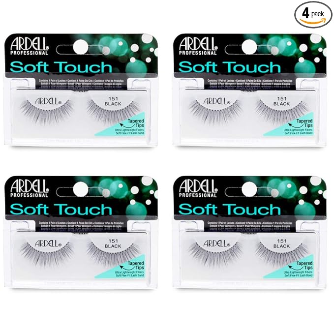 Ardell Soft Touch Lashes – Natural-Looking, Tapered Tip False Eyelashes, Full Volume, Easy Application, 151 Black (4 Pack)