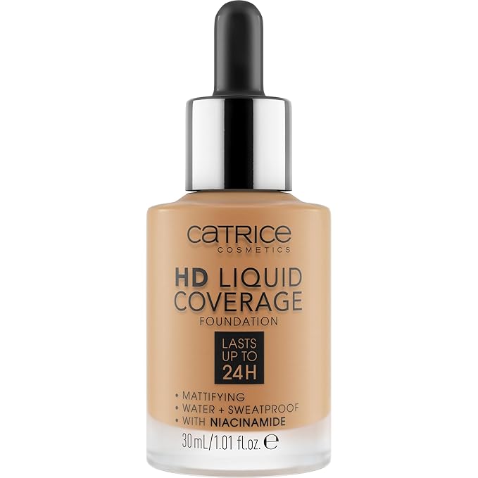 Catrice | HD Liquid Coverage Foundation | 24H Wear, Matte Finish, High Coverage, Waterproof Formula with Niacinamide | Vegan & Cruelty Free (048 | Desert Beige)