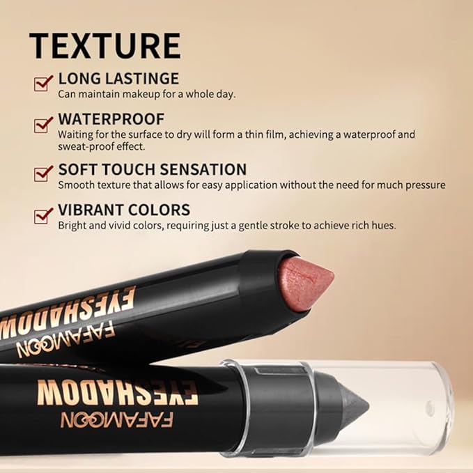 FeiCuiYun Monochrome Cream Glitter-Shimmer Eye Shadow Stick Palette makeup | 2-in-1 Eyeshadow & Eyeliner Pencil for Women | Waterproof, Vegan & Cruelty-Free | Sombras Para Ojos | 01 Shimmer Light Gold