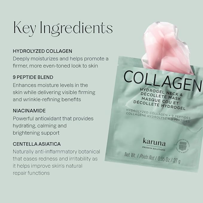 Karuna Collagen Neck & Chest Hydrogel Mask 1-Pack | Firming & Hydrating K-Beauty Masks with Collagen, Peptides & Niacinamide | For Wrinkles & Sagging Skin | Cruelty-Free
