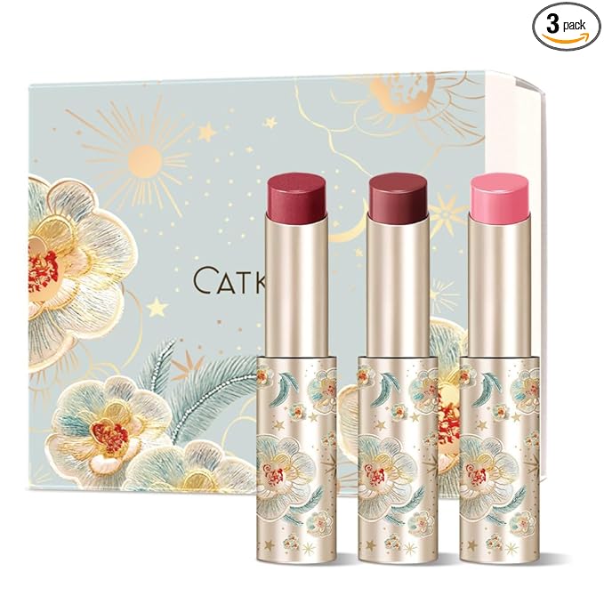 CATKIN Glossy Lip Balm 3pcs Gift Set, Ultra Hydating Glow Lip Tinted Jelly Plump Melting Balm Shea Butter Repair Soothing For Dry Lips Dewy Finished 0.12 oz 01