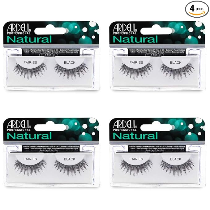 Ardell Natural False Eyelashes Fairies - Black, Lightweight Reusable Strip Lashes, 4 Pack
