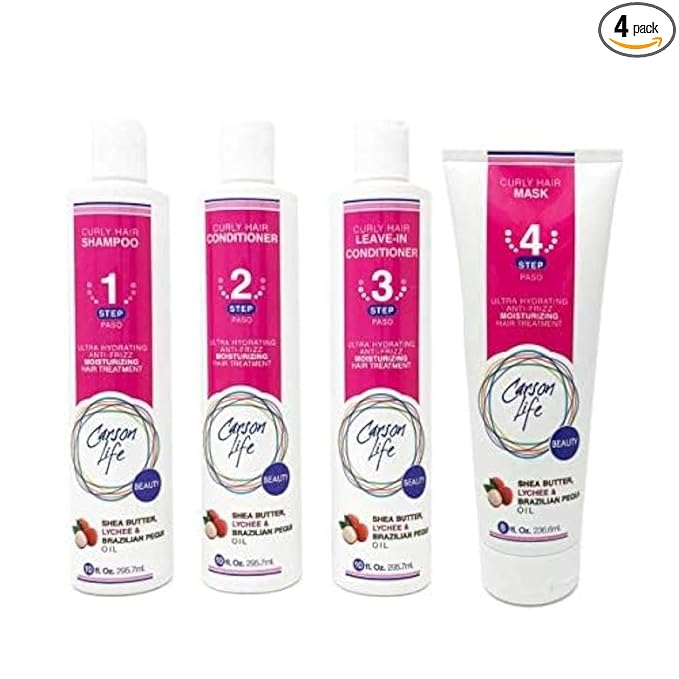 CARSON LIFE 4 Stage Hair Care System Kit For Curly Hair (Shampoo, Conditioner, Leave In Conditioner & Curly Hair Mask) - Paraben and Sulfate Free