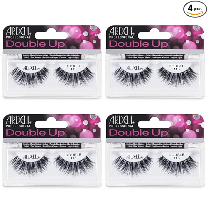 Ardell False Eyelashes Double Up 113 - Reusable Dramatic Volume Lashes, Eye Makeup Beauty Enhancement, 4 Pack