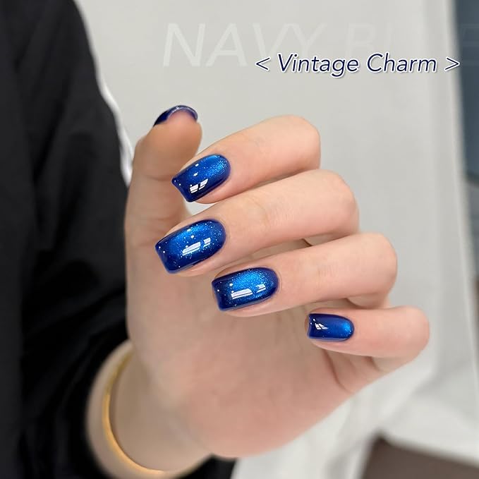 GAOY Blue Glassy Cat Eye Gel Nail Polish, 16ml Holographic Gel Polish with Magnet, Reflective Translucent UV Light Cure, 4417 Navy Blue
