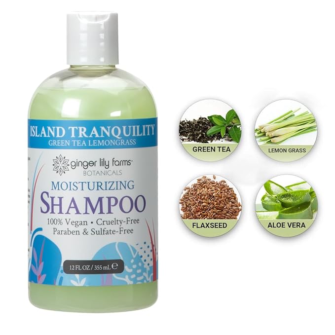 Ginger Lily Farms Botanicals Moisturizing Shampoo for All Hair Types, Island Tranquility, 100% Vegan & Cruelty-Free, Green Tea Lemongrass Scent, 12 Fl Oz (Pack of 6)