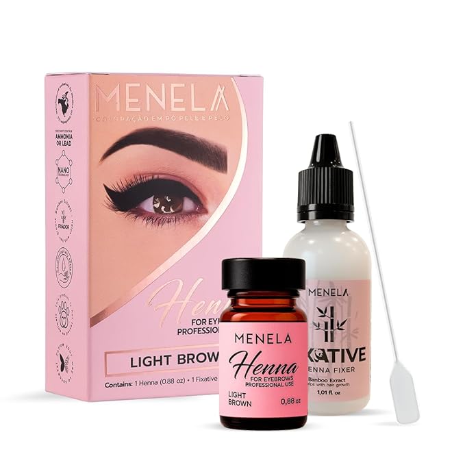 MENELA Eyebrow Henna Tint Kit – Light Brown – Up to 60 Applications, DIY & For Professional Use, 2.5g Henna + 15ml Fixer, Bamboo Extract, Easy At-Home Brows, Ammonia-Free, Vegan