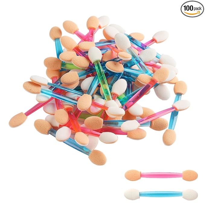 Fcozpjk Chrome Nail Powder Applicator Brushes, 100PCS Colorful Disposable Eyeshadow Applicators, Dual Side Eye Shadow Sponge Sticks, Nail Glitter Powder Pigment Pen Brush, Nail Art Applicator Tools