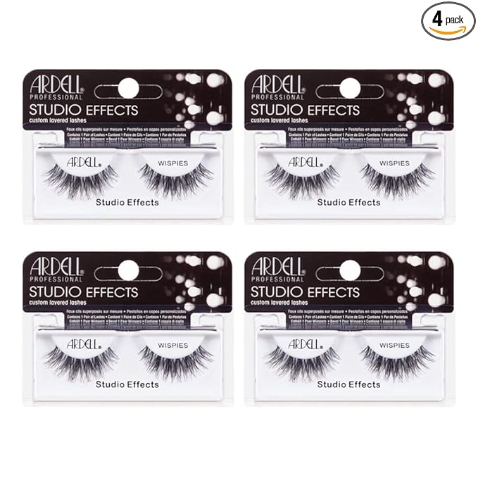 Ardell Studio Effects Wispies False Eyelashes - Custom-Layered Strip Wispy Lashes Design for Glamorous Eye Looks, 4 Pack