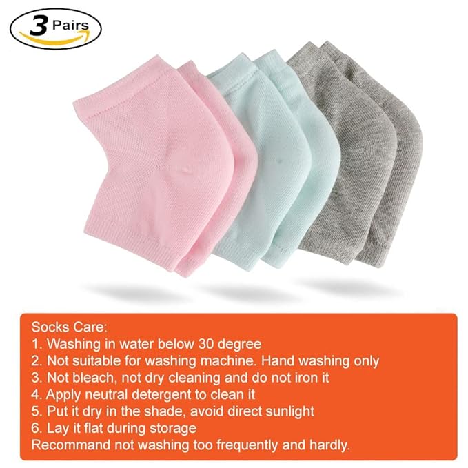 3 Pairs Moisturizing Gel Heel Socks, Vented Unisex Toeless Spa Sock for Foot Care Treatment, Cracked Heels, Dry Feet, Foot Calluses (Gray, Green, Pink)