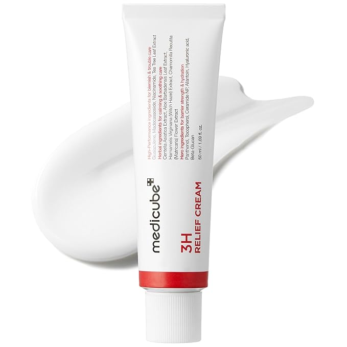 medicube 3H Daily Relief Cream | Daily Soothing Moisturizer for All Skin Types | Lightweight Comforting Cream Ideal For Use After Spot Care | Guaiazulene, Centella, Ceramide for Balance and Hydration