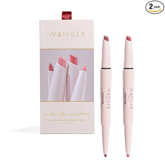 Wander Beauty Under the Mistletoe Lipsetter Duo, Dual-Ended Lipstick & Liner, Barcelona Blush & Midtown Mauve, Limited Edition, Soft Matte Finish, Hydrating, With Squalane & Peptides