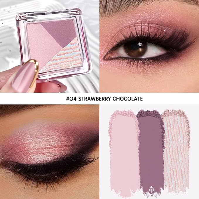 Mini Cool Rose Neutral Baked Eyeshadow Palette,3 Shade Soft Shimmer Eye Shadow, Elegant Natural Glam Makeup, Smooth Blendable & Buildable,No Fallout, Long-Lasting Daily Look, Paleta de Sombras de Ojos