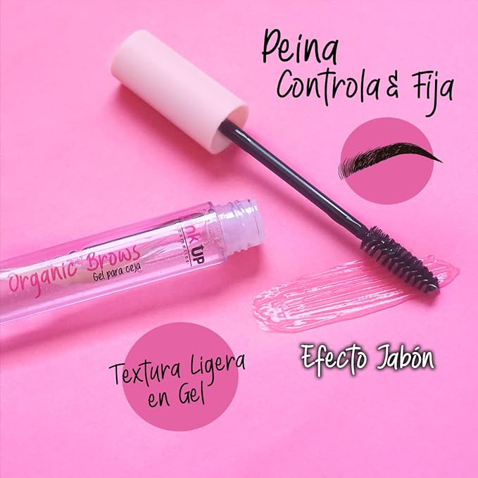PINK UP Organic Brows| Eyebrow Gel | Brow Gel| Clear Mascara | Transparent gel to comb the eyebrows| Provides definition and volume| Maximum fixation| Model PKOE01