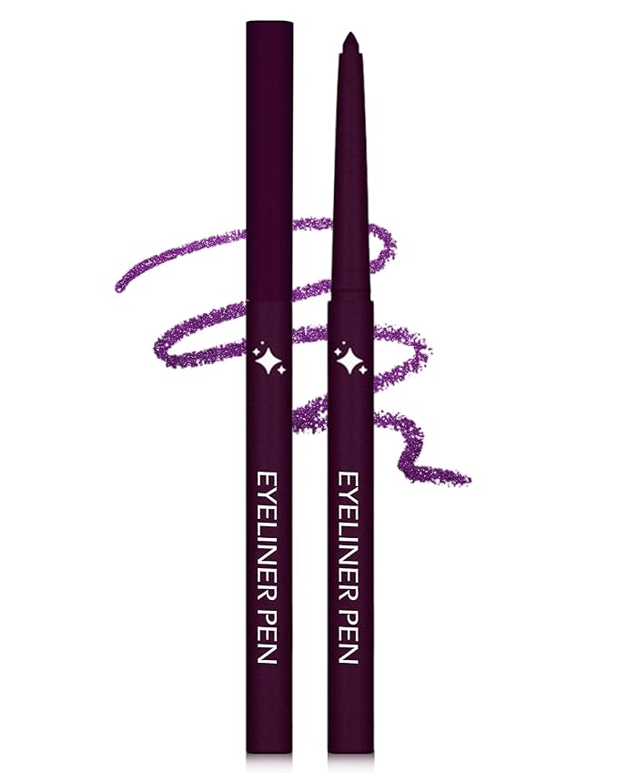 Glitter Purple Eyeliner Pencil, Glitter Gel Eyeliner Pencils, Waterproof Smudge Proof Long-Lasting Metallic Waterline Eye Liner, Precision Retractable Shine Pen for Mature Women Girls Eye Makeup- #08
