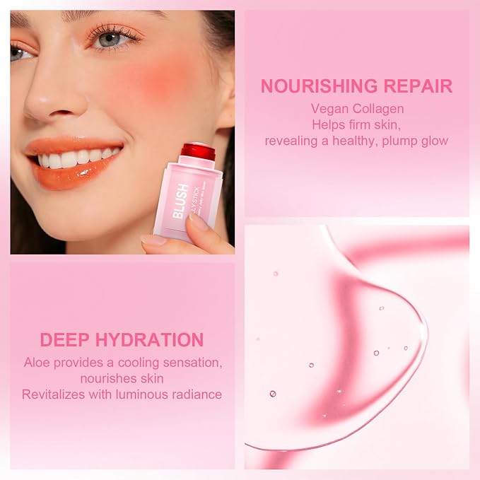 2 Pcs Jelly Blush Contour Stick for Cheeks Eyes Lips Lightweight Dewy Finish Blush Stick Waterproof Long Lasting Contour Trio Wand Face Makeup Set for Wome (2PCSB（3+4）)