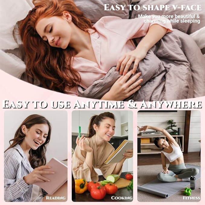 ROWMATE V Line Lifting Mask Chin strap for sleeping, V Line Lifting Mask for Women,Jaw Exerciser，Medium,LightPink