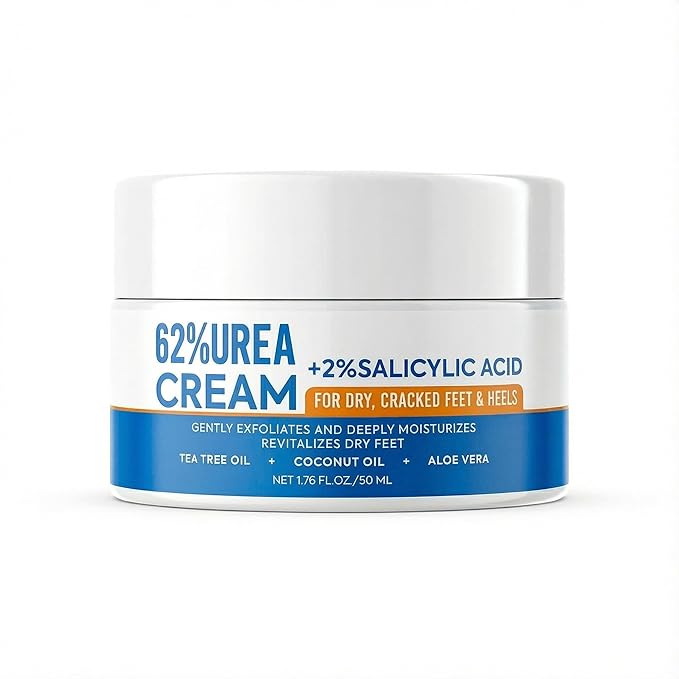 Grospe Urea Cream 62% with 2% Salicylic Acid Maximum Strength Foot Cream for Dry Cracked Heels Knees Elbows Intensive Callus Remover Exfoliating Hand Moisturizer for Rough Dead Skin Repair - 1.76 oz