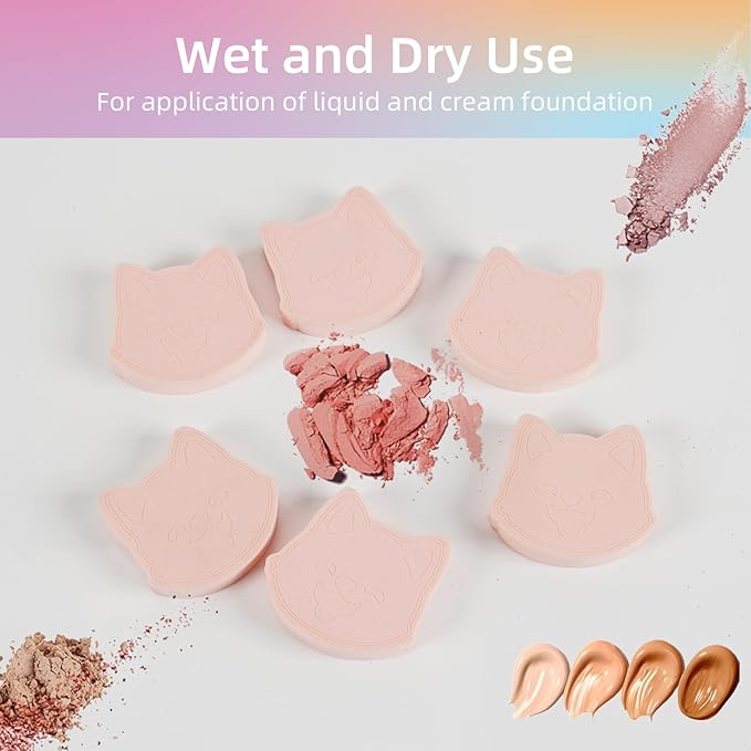 6-Pack Pink Makeup Sponge Set, Cosmetic Powder Puff-Adorable Non-Latex Beauty Blending Sponges for Foundation, Liquid, Cream, Reusable & Easy to Clean