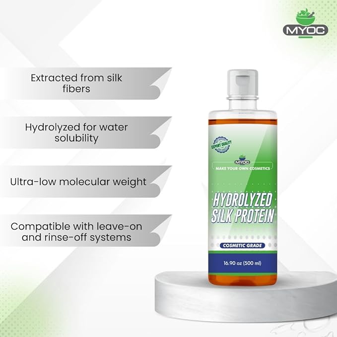 Hydrolyzed Silk Protein (500 ml / 16.9 Fl Oz) – Cosmetic Grade For Skin & Hair Care Formulations - Water-Soluble Protein for DIY Creams, Serums, Conditioners & Masks