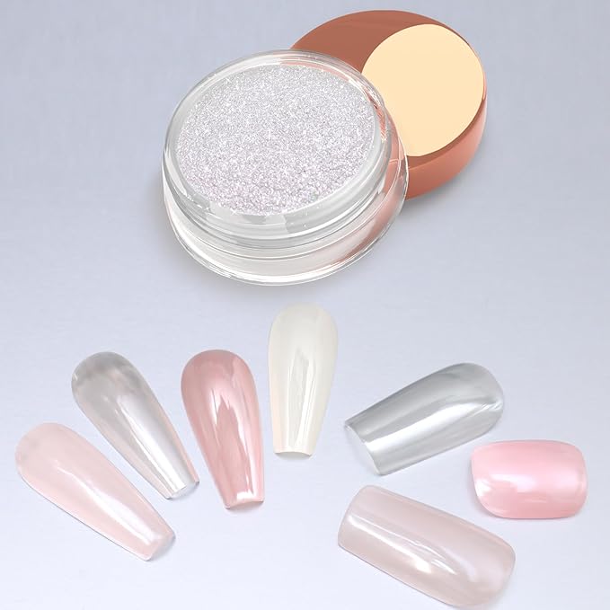 Allstarry Glaze White Chrome Nail Powder Metallic Sheer Donut Effect Aurora Magic Nail Glitter Powder Transparent Glossy Powders Ice Aurora Dust for Nail Art Decoration Resin Craft