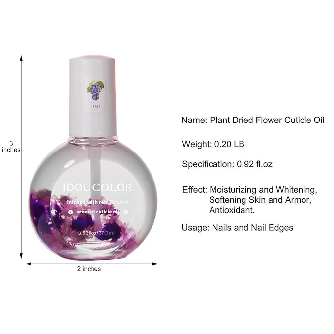 Flowery Scented Cuticle Oil, Infused with Real Flowers, Cuticle Revitalize Oil, Nail Oil For Growth And Strength, Cuticle Remover - Nail Strengthener - Cuticle Softener (0.92 fl.oz, GRAPE)