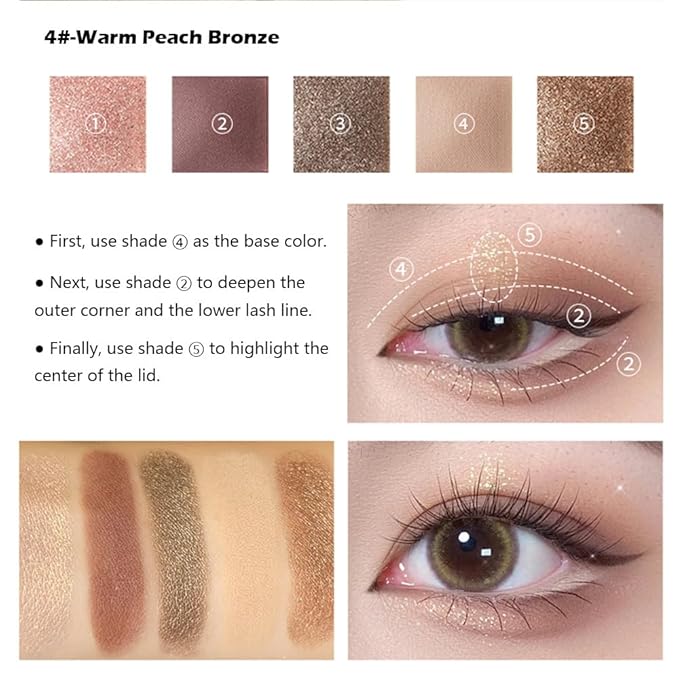 Mivota Warm Brown Nude Eyeshadow Palette 5 Colors Peach Pink Shimmer and Matte Brown Highly Pigmented Long Lasting Blendable Bronze Neutral Eyeshadow for Natural Daily Makeup, 4#