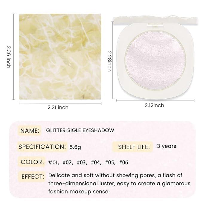 CAKAILA Light Pink Shimmer Glitter Sparkling Monochrome Eyeshadow Palette,Metallic Single Eye Shadow Palette for Older Women,Long Lasting Naturing-Looking Eye Makeup