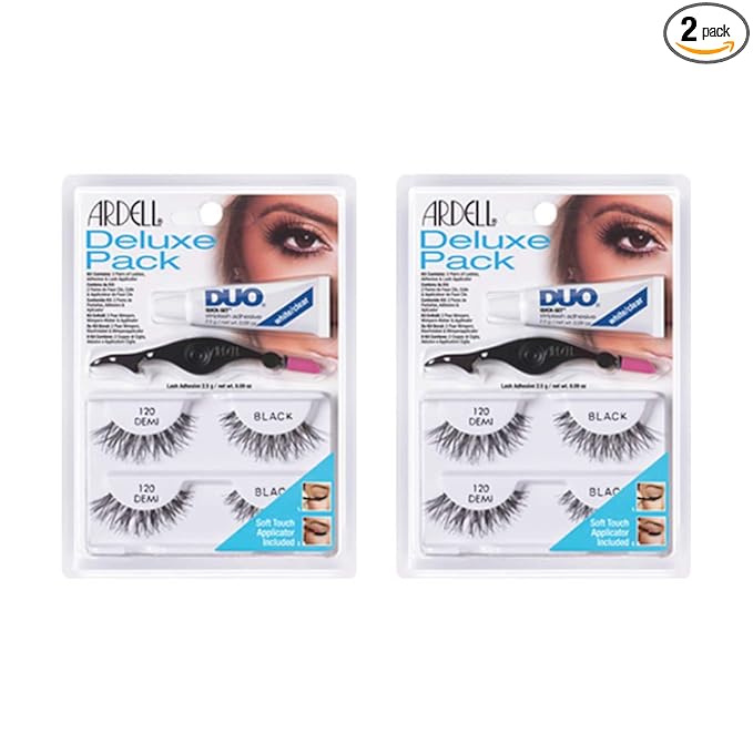 Ardell False Eyelashes Deluxe Pack, #120 Demi - Black, Lightweight Natural Look, Strip Lashes with Duo Lash Adhesive & Applicator, 2 Pairs x 2 Packs