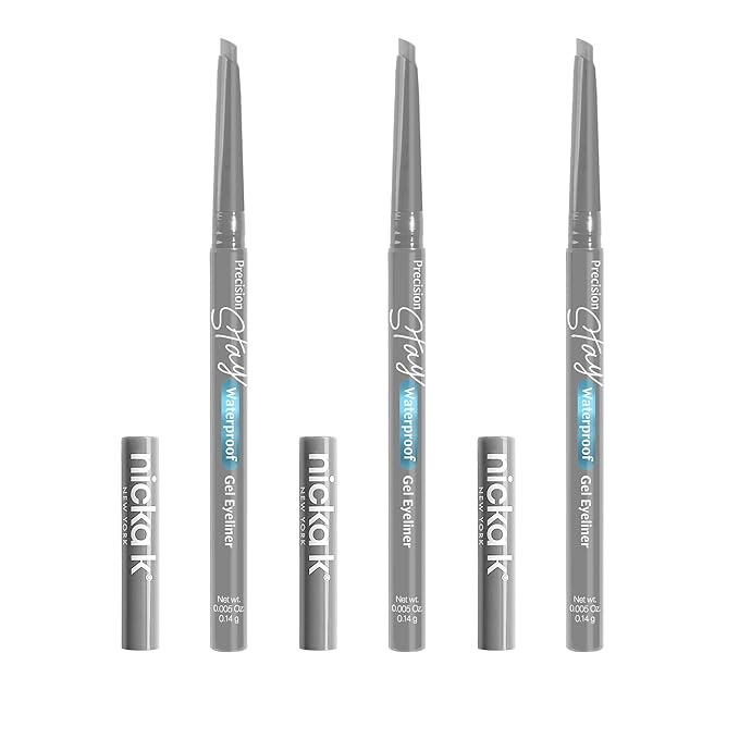 NICKA K NEW YORK Precision Stay Waterproof Gel Eye Liner (Glittery Silver 3 Pack)