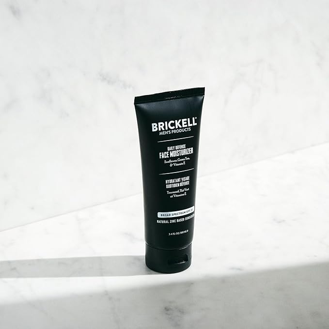 Brickell Men's Daily Defense SPF20 Face Moisturizer for Men, Natural & Organic, Zinc Oxide Face Moisturizing Mineral Sunscreen, Hydrates & Protects Skin Against Harmful UVA/B rays, 3.4oz, Unscented