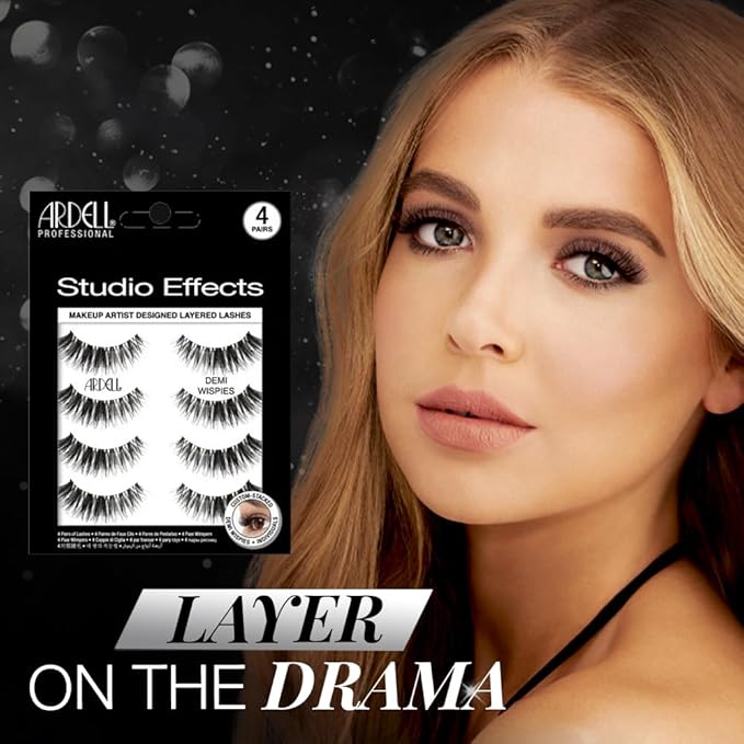 Ardell Studio Effects Demi Wispies False Eyelashes, Custom Layered Wispy Lashes for Natural Volume and Length, 4 Pack